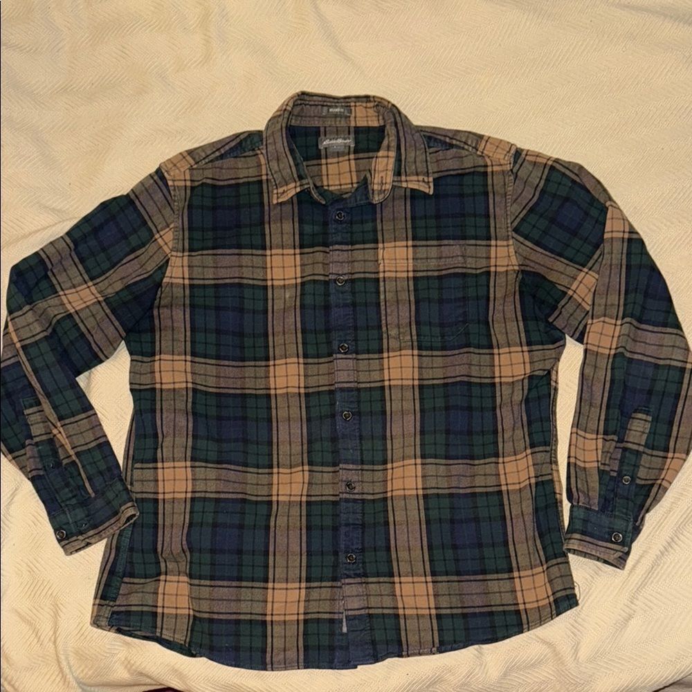 Men's Plaid Shirt - Green and Tan